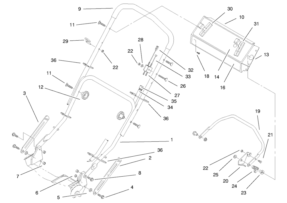 Handle Assembly Diagram and Parts List for 20776 7900001 - 7999999 Toro Lawn Mower