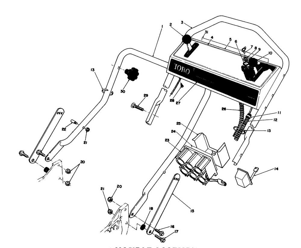 Handle Assembly Diagram and Parts List for 20624C 8000001 - 8999999 Toro Lawn Mower