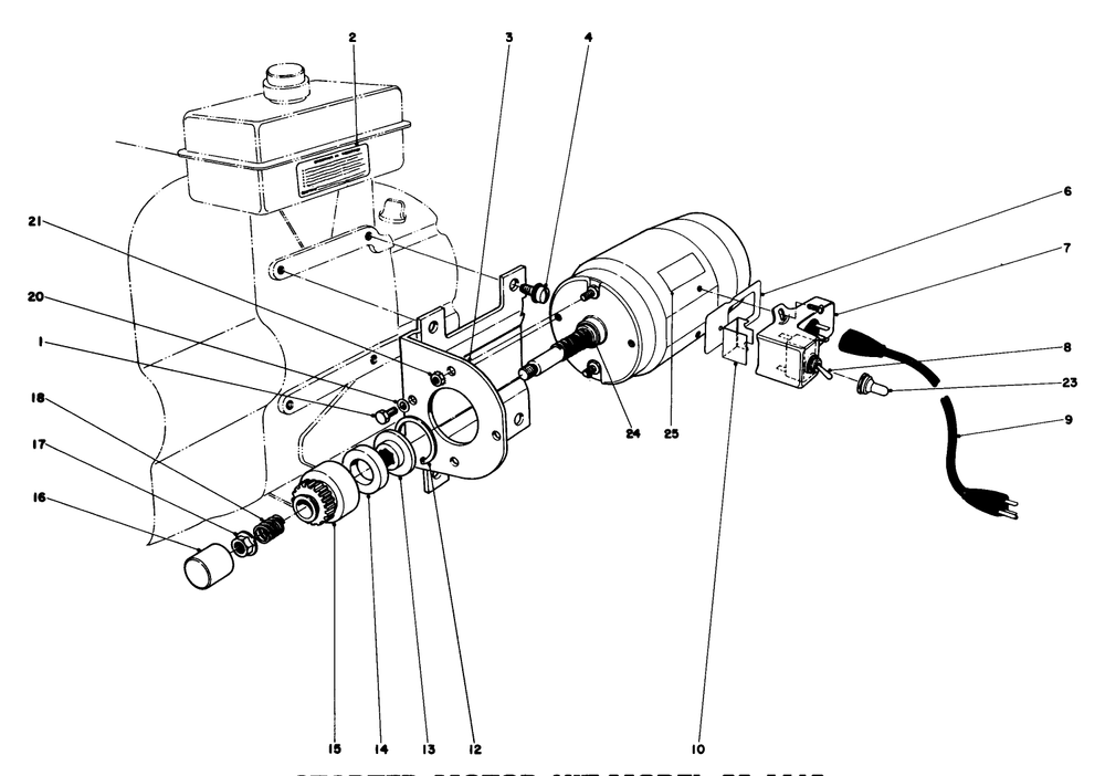 Starter Motor Kit-Model 23-4410 (For Snowthrower Models No. 38050) Diagram and Parts List for 38040 8000001 - 8999999 Toro Snow Blower