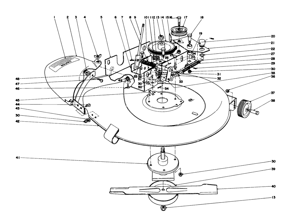 25" Mower Assembly Diagram and Parts List for 56022 5000001 - 5999999 Toro Lawn Tractor