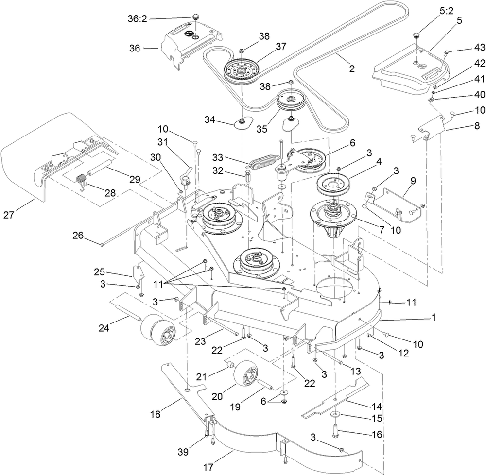 Deck Assembly Diagram and Parts List for 74902TE (313000001-313999999)(2013) Toro Lawn Mower