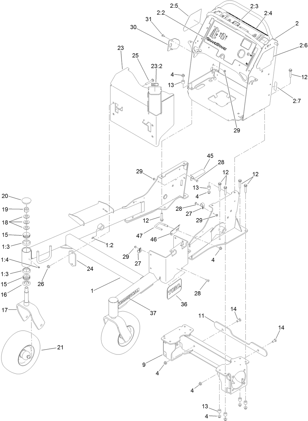 Frame Assembly Diagram and Parts List for 79548 (314000001-314999999)(2014) Toro Lawn Mower