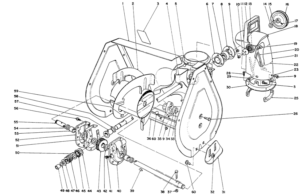 Auger Assembly Diagram and Parts List for 38072 4900001 - 4999999 Toro Snow Blower