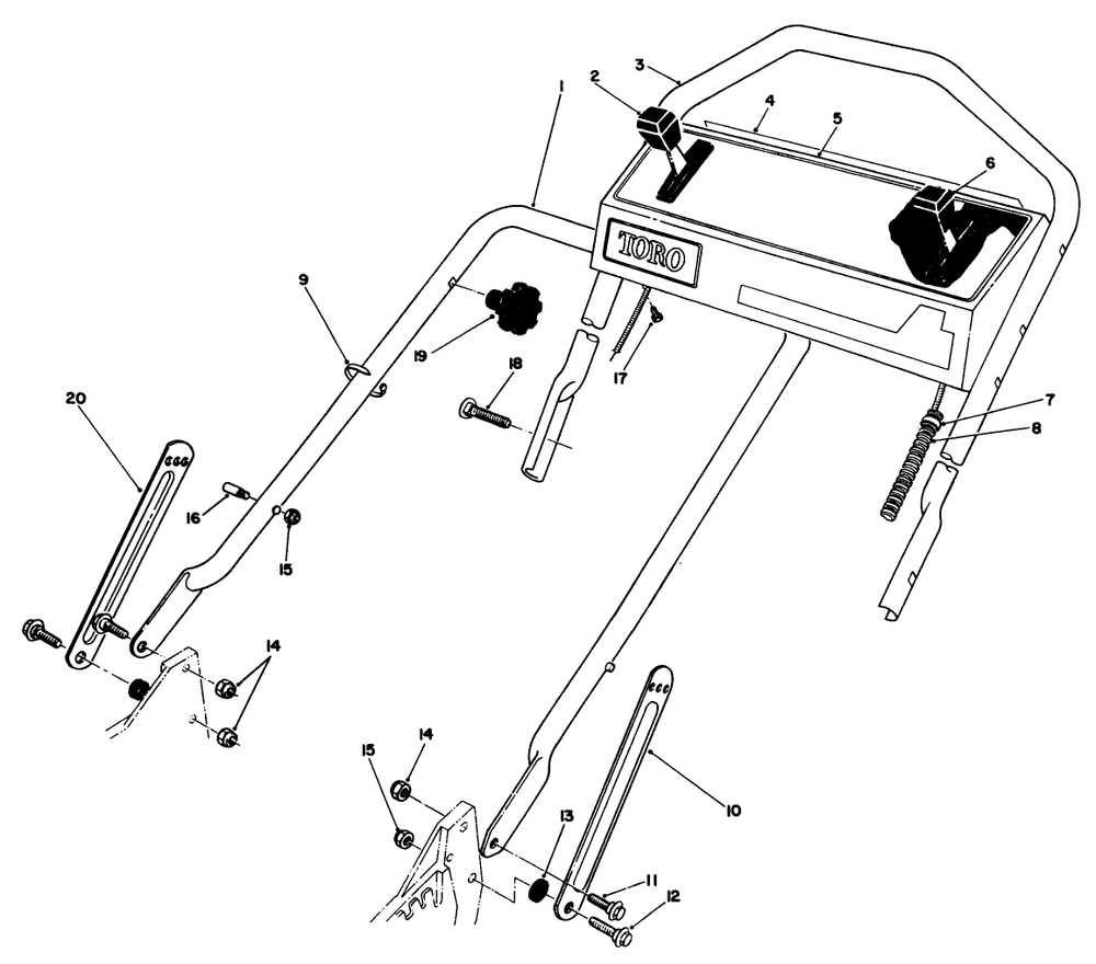 Handle Assembly Diagram and Parts List for 20321 2000001 - 2999999 Toro Lawn Mower
