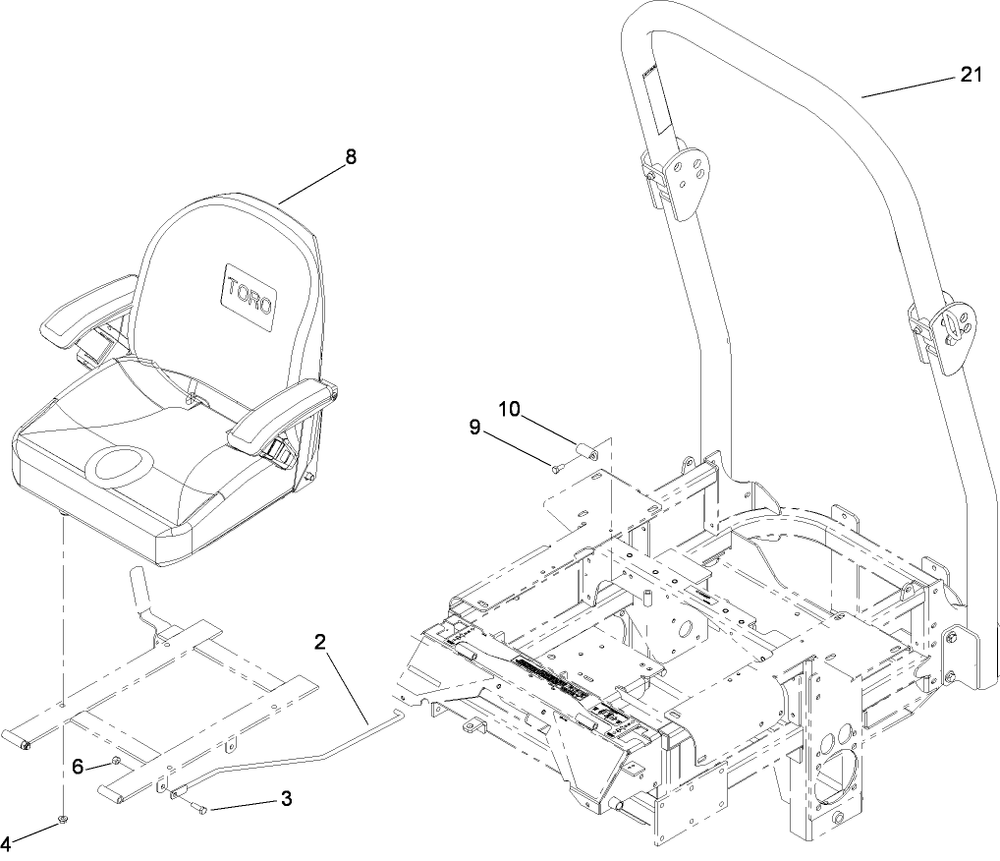 Roll-Over Protection System Assembly 1 Diagram and Parts List for 74264TE (280000001-280999999)(2008) Toro Lawn Mower