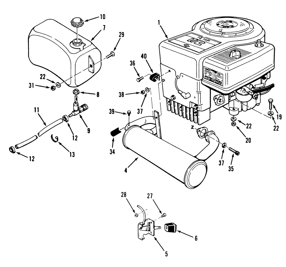 Engine Fuel & Exhaust Assembly Diagram and Parts List for 32-12BEA3 1000001 - 1999999 Toro Lawn Tractor