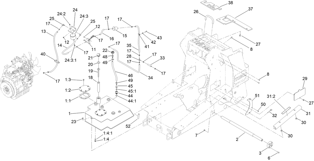 Hydraulic Tank And Track Shaft Assembly Diagram and Parts List for 22327 409940000 - 411509999 Toro Lawn Tractor Accessories