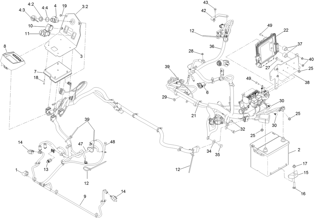 Electrical Assembly Diagram and Parts List for 72076 400000000-406395520 Toro Lawn Mower
