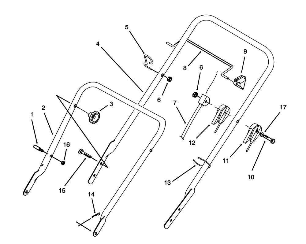 Handle Assembly Diagram and Parts List for 16411 3900001 - 3999999 Toro Lawn Mower