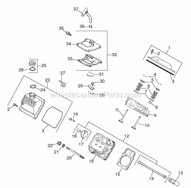 Group 4-Head/Valve/Breather Assembly Kohler C Diagram and Parts List for 74804TE 220000001-220999999 Toro Lawn Mower