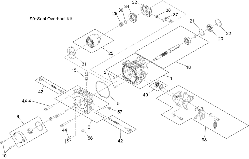 Hydraulic Pump Assembly Diagram and Parts List for 74568TE (311000001-311999999)(2011) Toro Lawn Mower