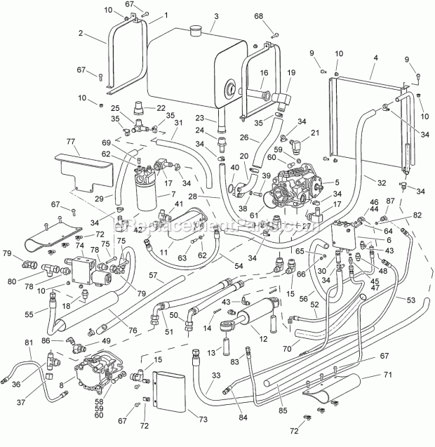 Basic Hydraulic Circuit Diagram and Parts List for 2011  Toro Lawn Tractor Accessories