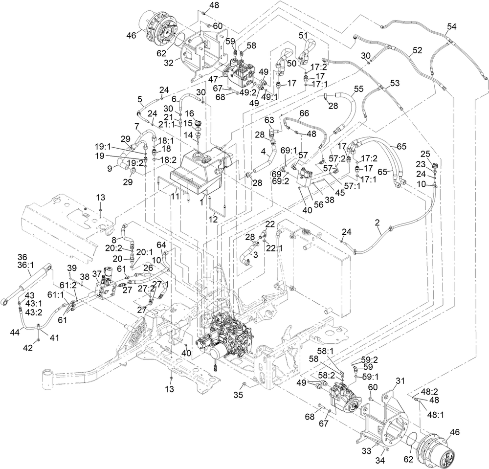 Hydraulic Drive Assembly Diagram and Parts List for 72144 413000000 - 999999999 Toro Lawn Tractor