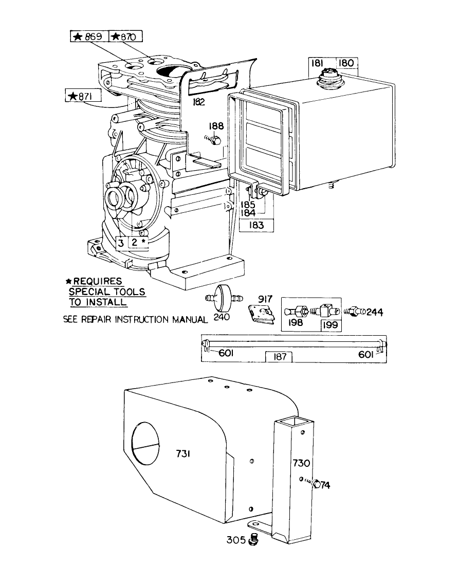 Engine Briggs & Stratton Model No. 190402-2720-01 (Continued) Diagram and Parts List for 38150 5000001 - 5999999 Toro Snow Blower