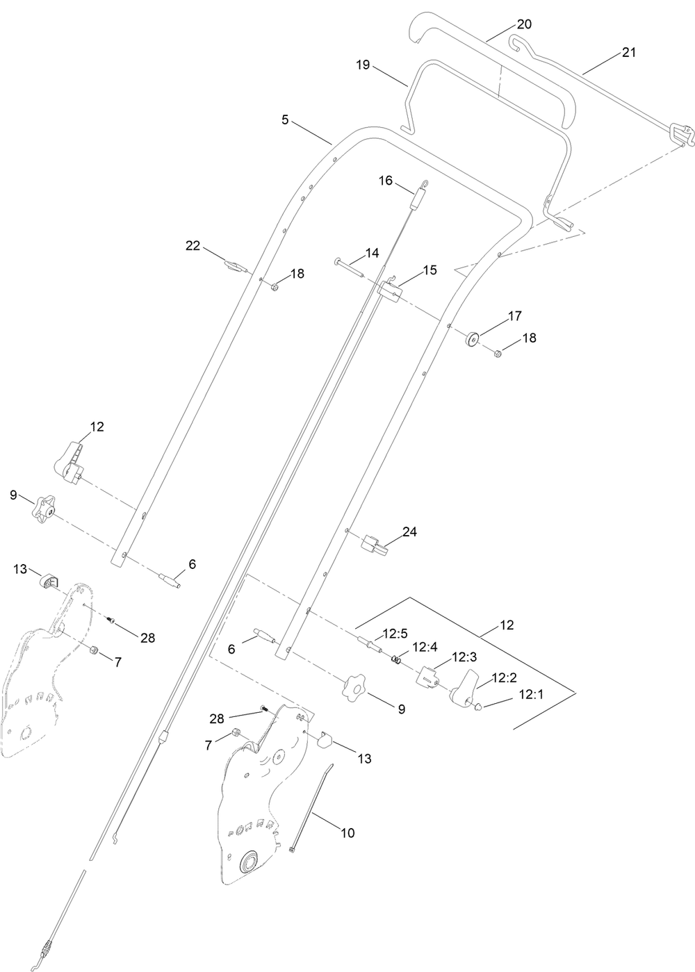 Handle Assembly Diagram and Parts List for 21445 411998892 - 999999999 Toro Lawn Mower