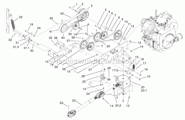 Pto / Hydro Drive Assembly Diagram and Parts List for 74804TE 220000001-220999999 Toro Lawn Mower