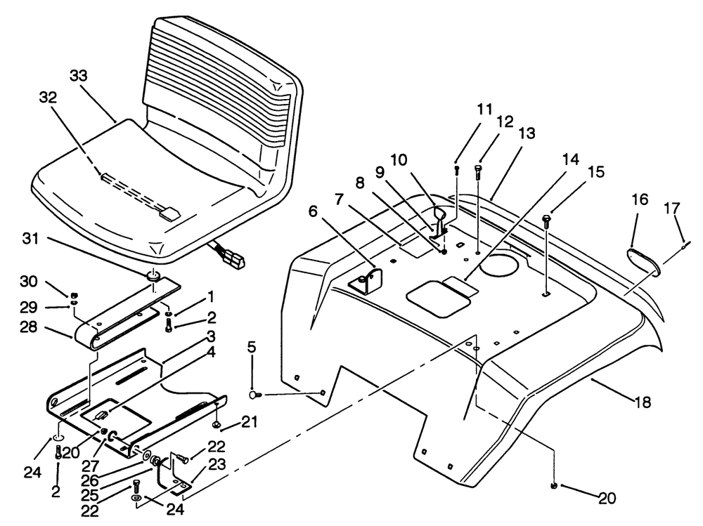 Fender And Seat Assembly Diagram and Parts List for R2-16BE01 2000001 - 2999999 Toro Lawn Tractor