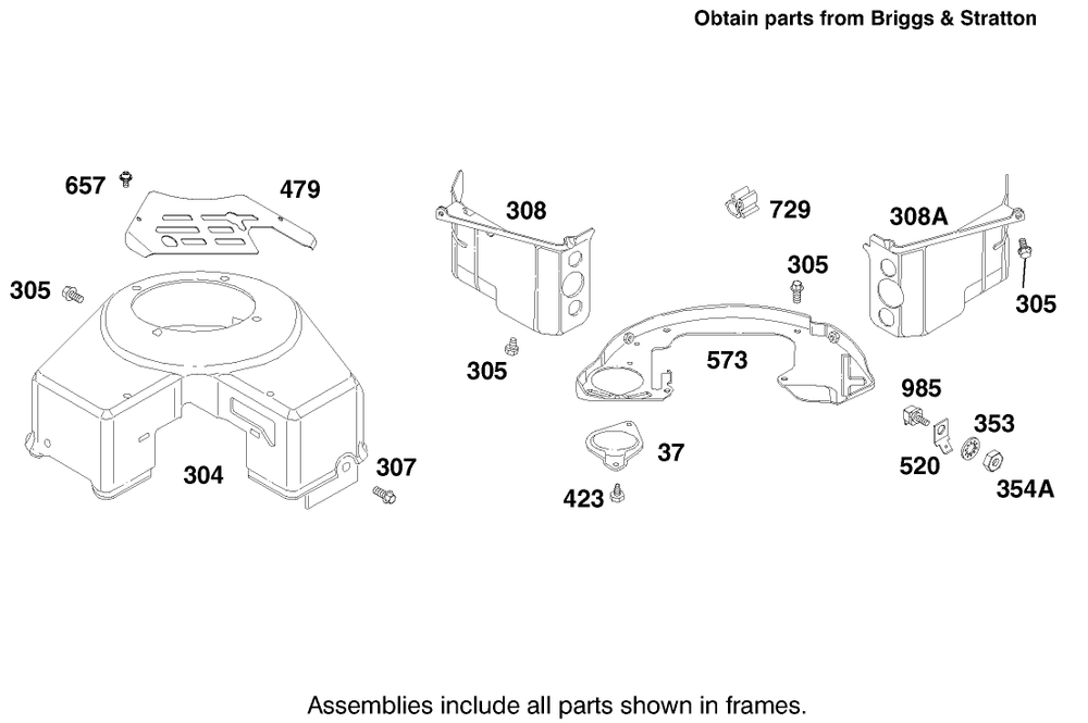 Engine Briggs & Stratton Model 303776-1188-A1 Diagram and Parts List for 30188 7900001 - 7999999 Toro Lawn Tractor Accessories