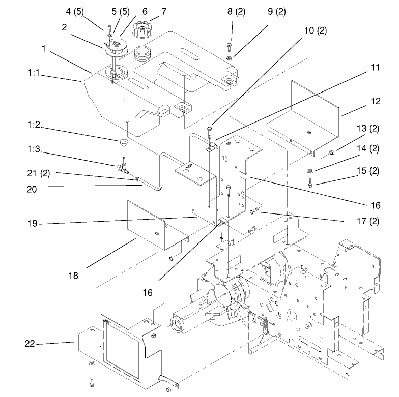 Fuel Tank Diagram and Parts List for 73403 6900001 - 6999999 Toro Lawn Tractor