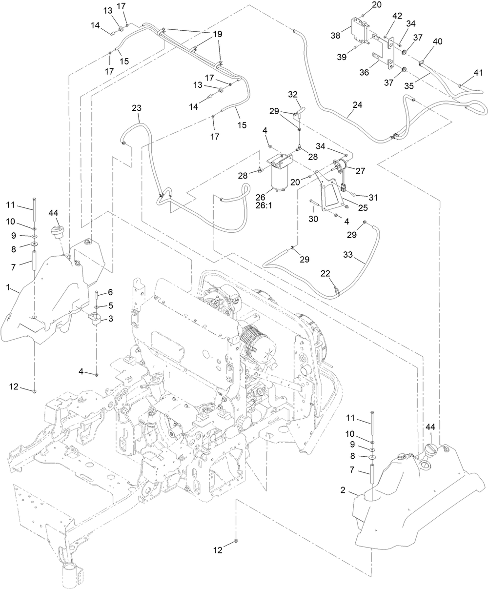 Fuel System Asembly Diagram and Parts List for 72144 413000000 - 999999999 Toro Lawn Tractor