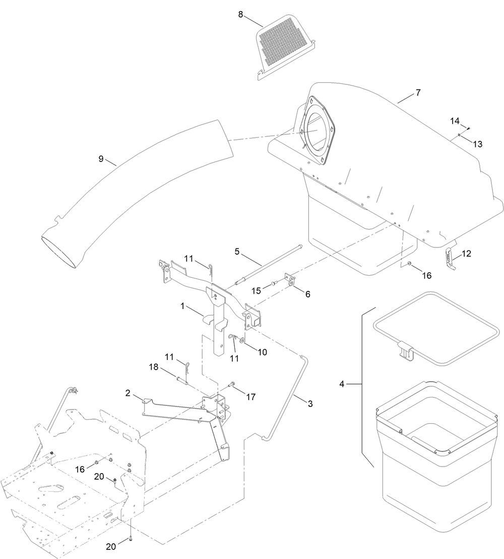 Twin Bag Assembly Diagram and Parts List for 79851 400000000 - 999999999 Toro Lawn Tractor