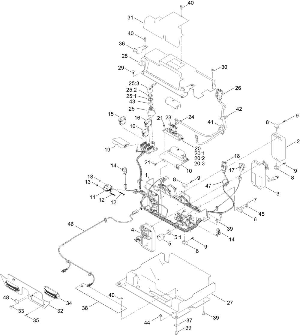 Electrical Assembly Diagram and Parts List for 75841 416499999 - 417399999 Toro Lawn Tractor