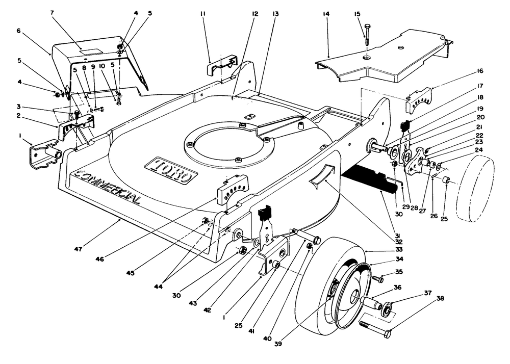 Housing Assembly Diagram and Parts List for 22710C 9900001 - 9999999 Toro Lawn Mower