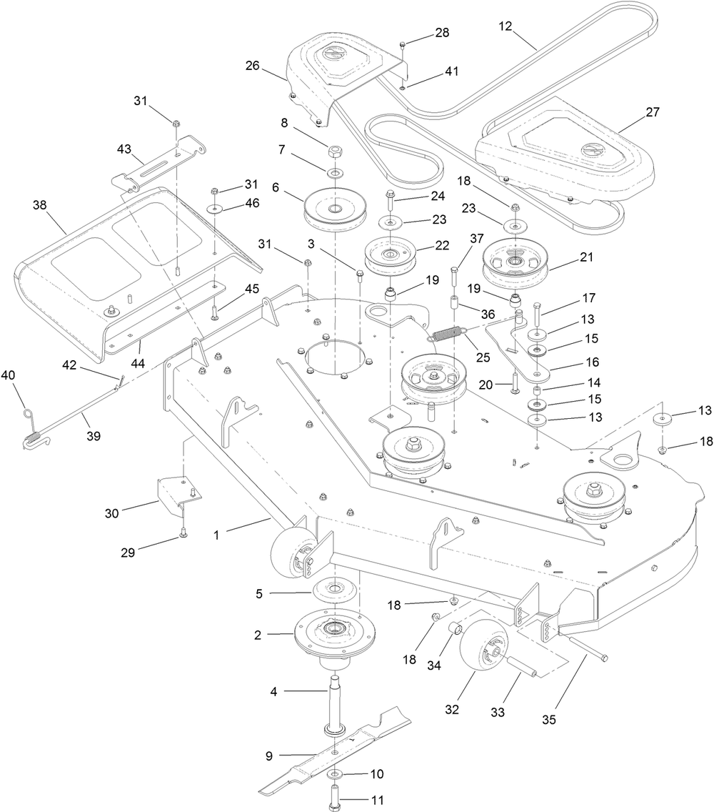 Deck Assembly Diagram and Parts List for 44454 400000000-406643228 Toro Lawn Mower