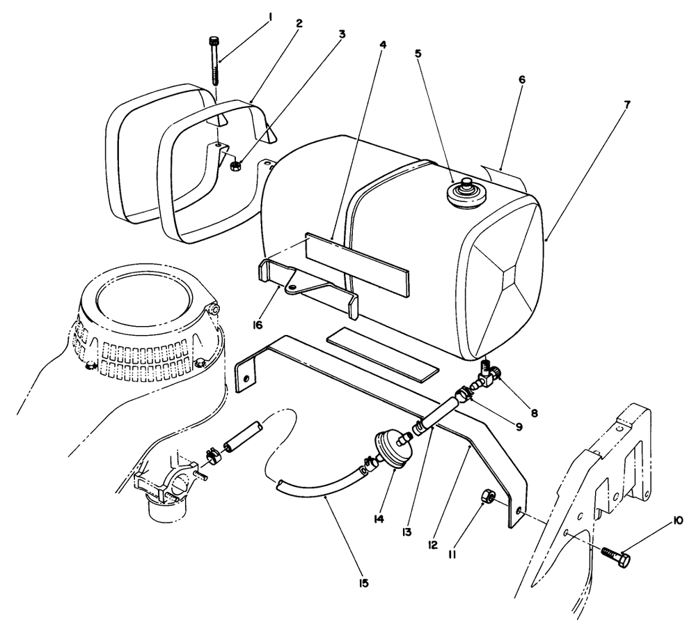 Gas Tank Assembly Diagram and Parts List for 22025 8000001 - 8999999 Toro Lawn Mower