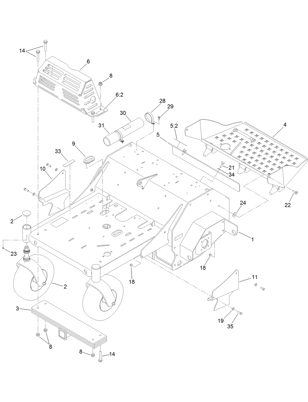 Main Frame Assembly Diagram and Parts List for 29519 400000000 - 999999999 Toro Aerator