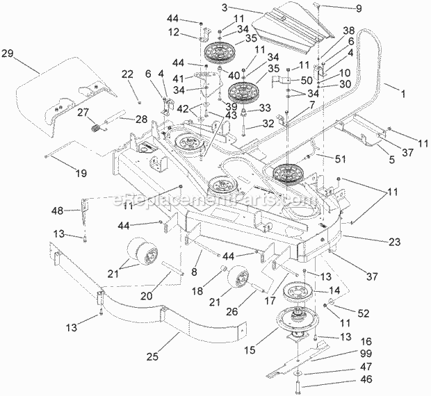 Deck Assembly Diagram and Parts List for 74237 270000001-270999999 Toro Lawn Mower