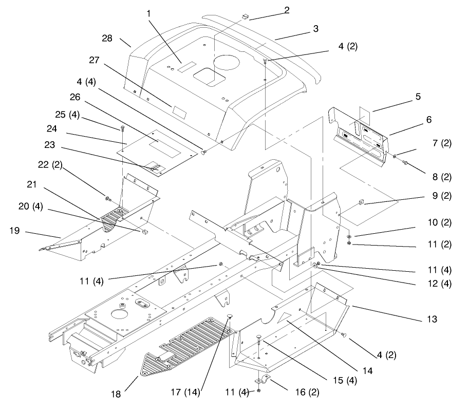 Fender And Footrest Diagram and Parts List for 72110 6900001 - 6999999 Toro Lawn Tractor