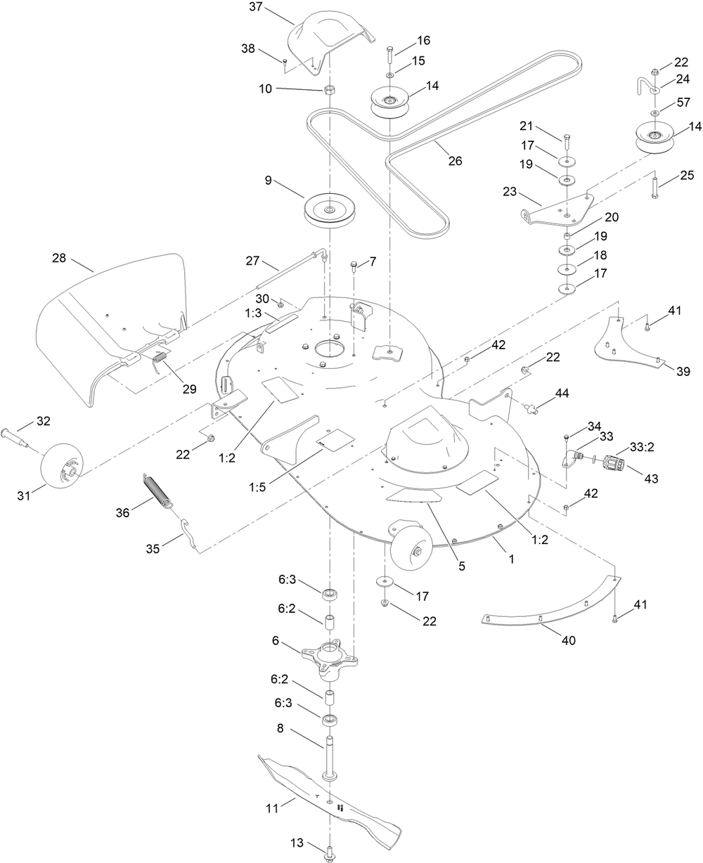 42in Deck And Decal Assembly Diagram and Parts List for 75748 414400000 - 999999999 Toro Lawn Tractor