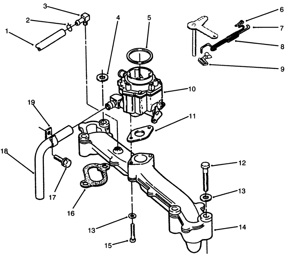 Intake Manifold Diagram and Parts List for 73520 4900001 - 4999999 Toro Lawn Tractor