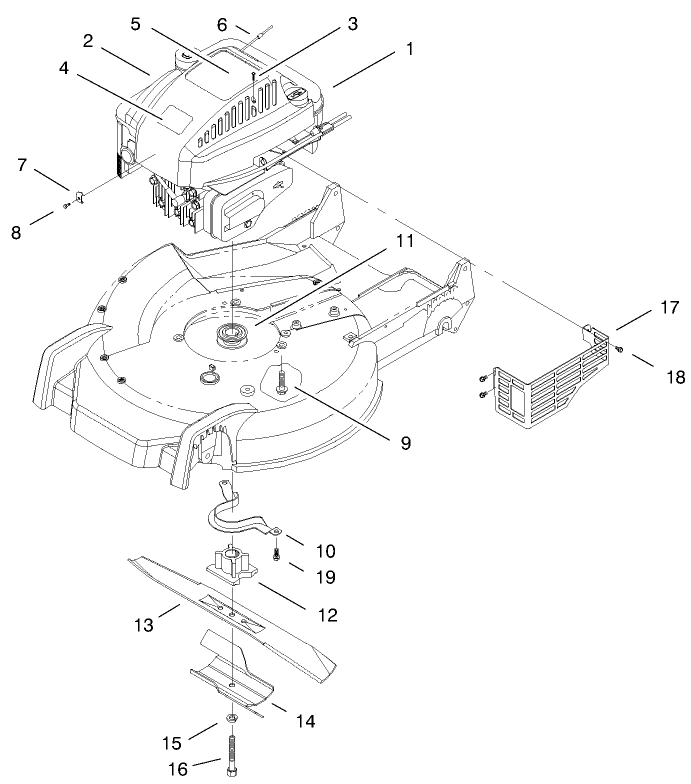 Engine & Blade Assembly Diagram and Parts List for 20494 8900001 - 8999999 Toro Lawn Mower