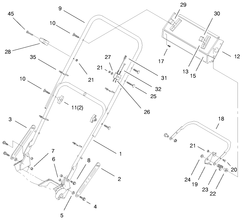 Handle Assembly Diagram and Parts List for 20494 8900001 - 8999999 Toro Lawn Mower