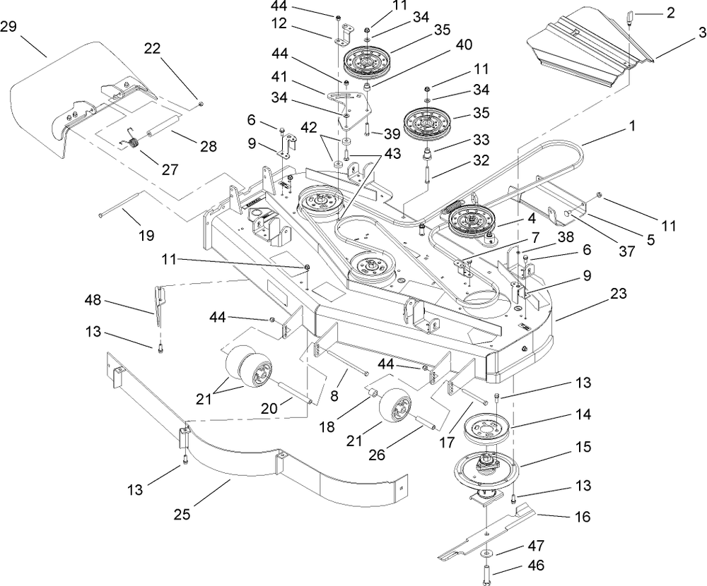 Deck Assembly Diagram and Parts List for 74410 (260000001-260002000)(2006) Toro Lawn Mower