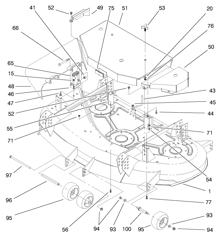 Deck And Covers Assembly Diagram and Parts List for 30149 990001 - 999999 Toro Lawn Mower