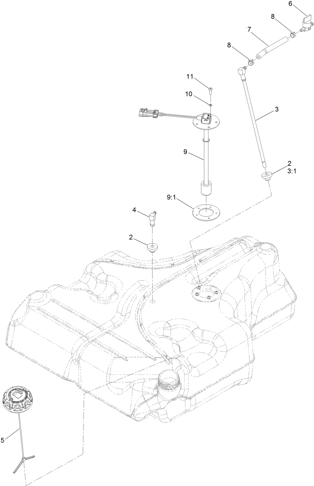Fuel Tank Assembly Diagram and Parts List for 74950 402100000-403247404 Toro Lawn Mower