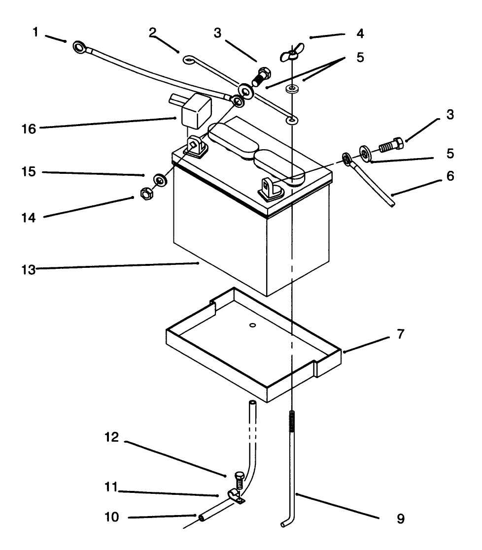 Battery Diagram and Parts List for 73421 5901047 - 5999999 Toro Lawn Tractor