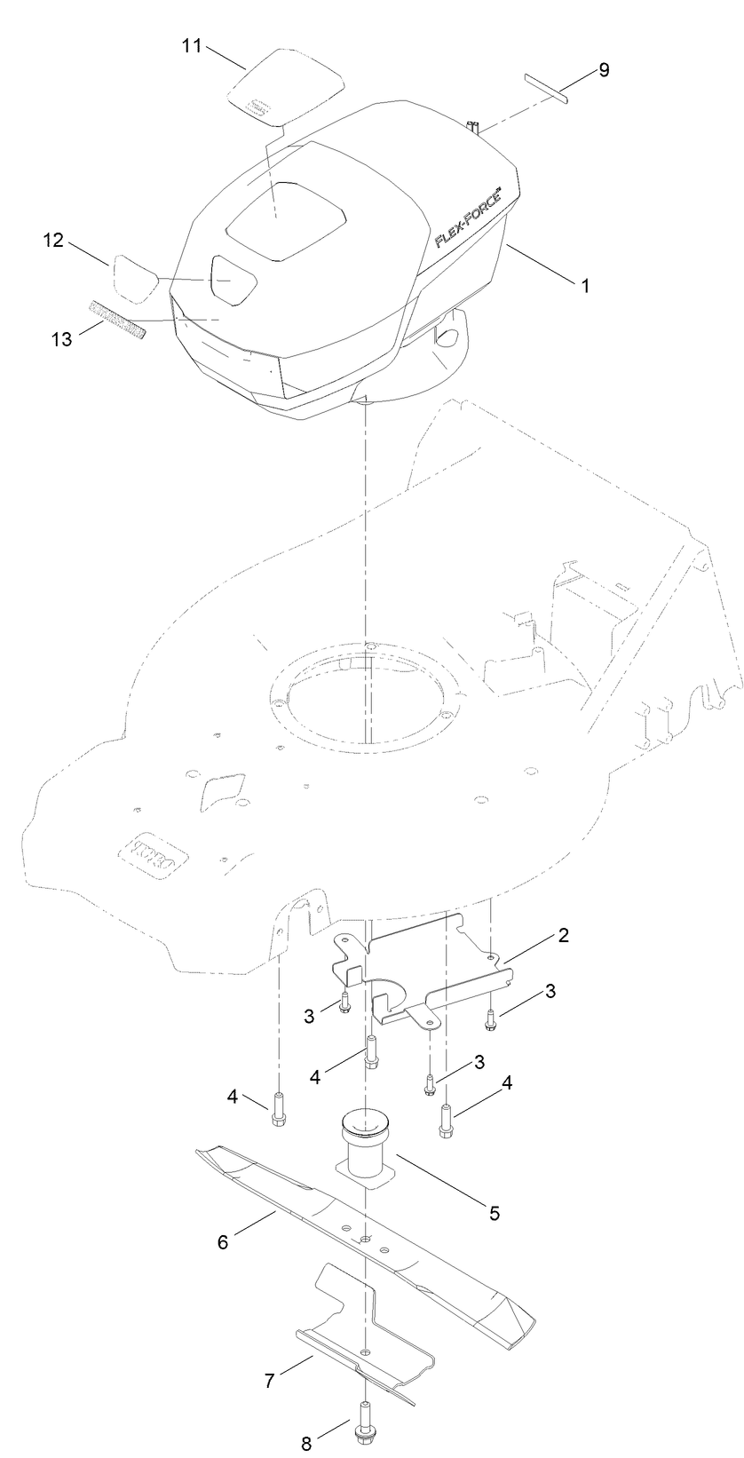 Motor Module And Blade Assembly Diagram and Parts List for 21566 400000000 - 999999999 Toro Lawn Mower