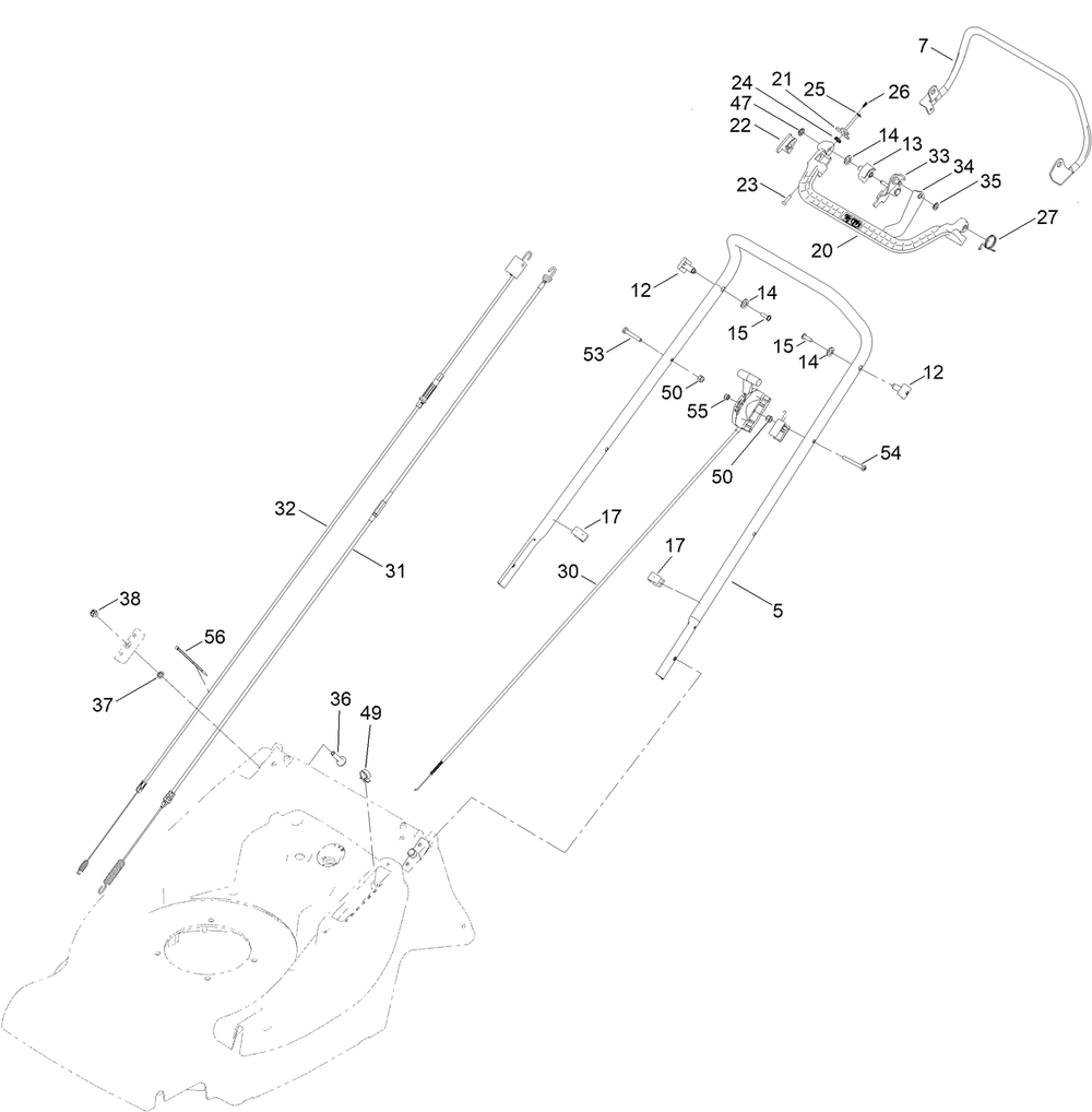 Handle Assembly Diagram and Parts List for 2657 404000000 - 406999999 Toro Lawn Mower