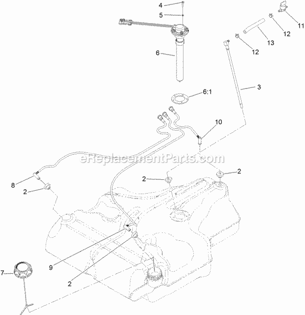 Fuel Tank Assembly No. 116-3979 Diagram and Parts List for 74916 312000001-312999999 Toro Lawn Mower