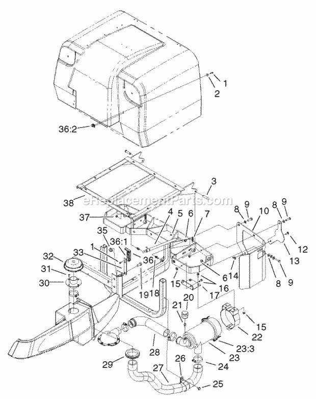 Air Cleaner And Bagger Frame Assembly Diagram and Parts List for 74804TE 220000001-220999999 Toro Lawn Mower