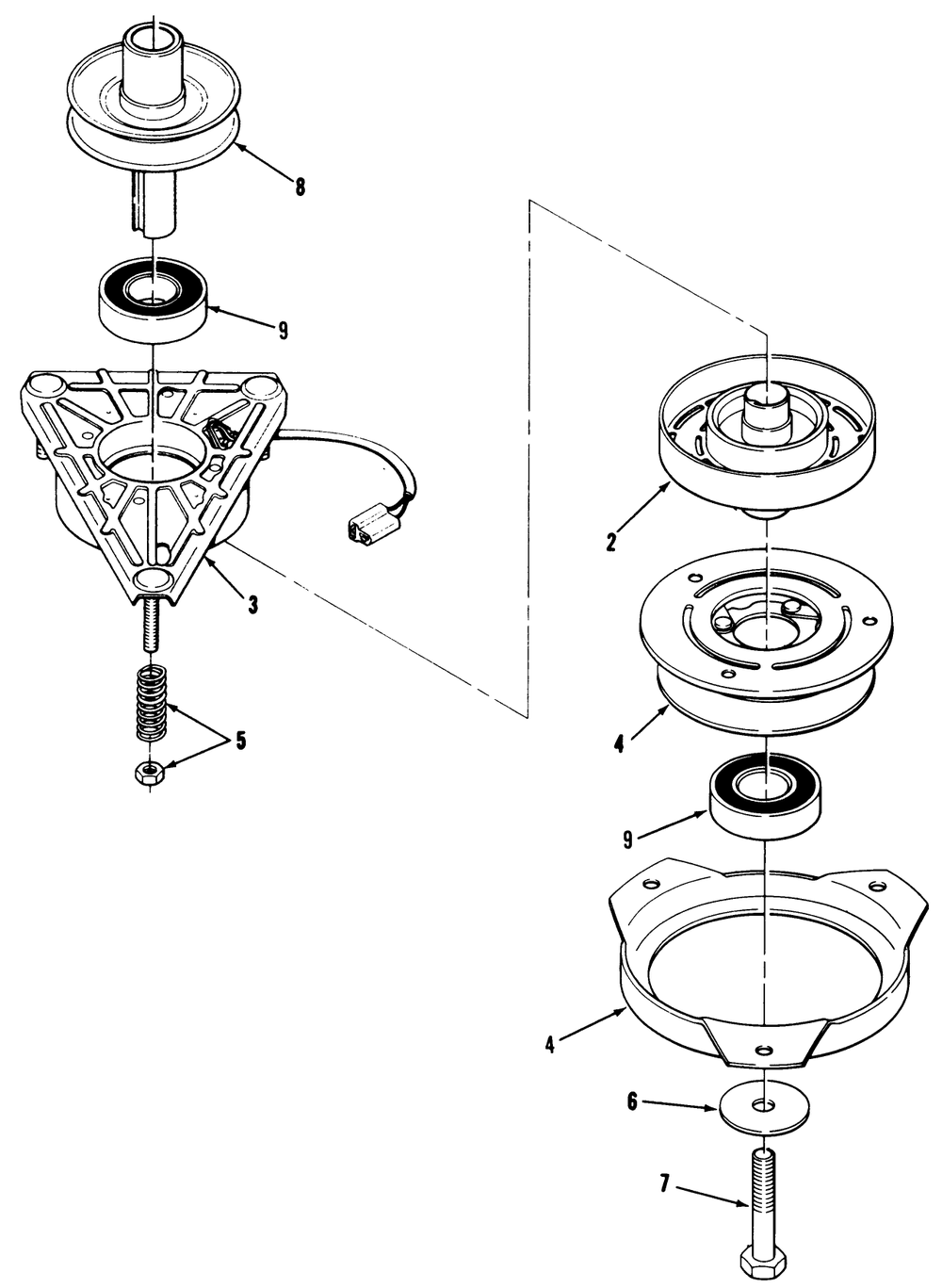 Engine Pulley And Pto Clutch Diagram and Parts List for 32-120EA1 1000001 - 1999999 Toro Lawn Tractor