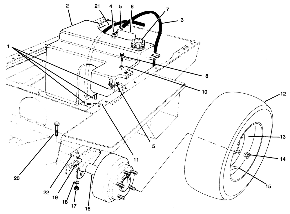 Fuel Tank & Axle Assembly Diagram and Parts List for 30620 690001 - 699999 Toro Lawn Tractor