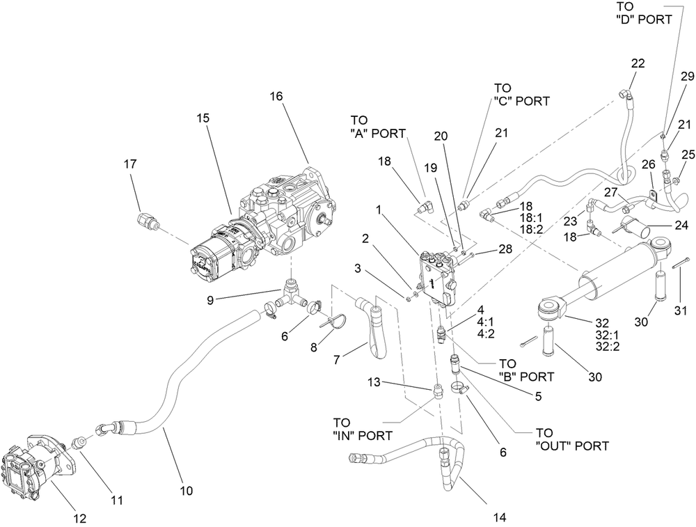 Steering Valve Plumbing Assembly Diagram and Parts List for 25530T 323000000 - 999999999 Toro Lawn Tractor Accessories