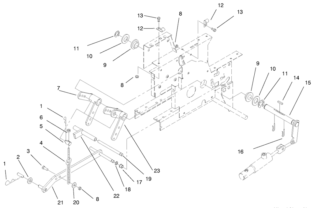 Hydraulic Lift System Diagram and Parts List for 73423 7900001 - 7999999 Toro Lawn Tractor