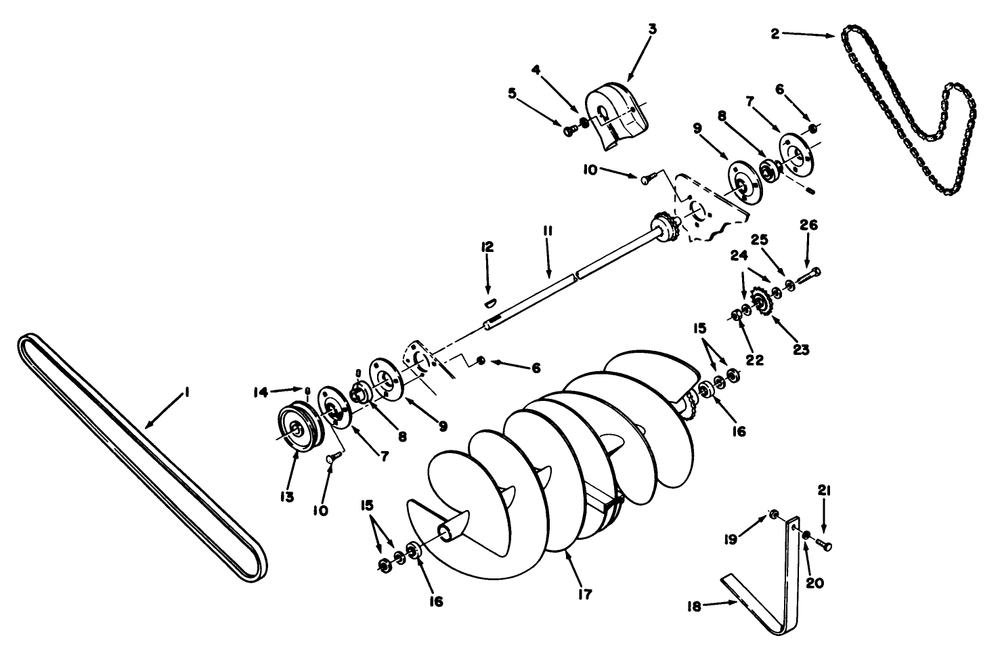 Auger Assembly Diagram and Parts List for 06-42SS01 2000001 - 2999999 Toro Snow Blower