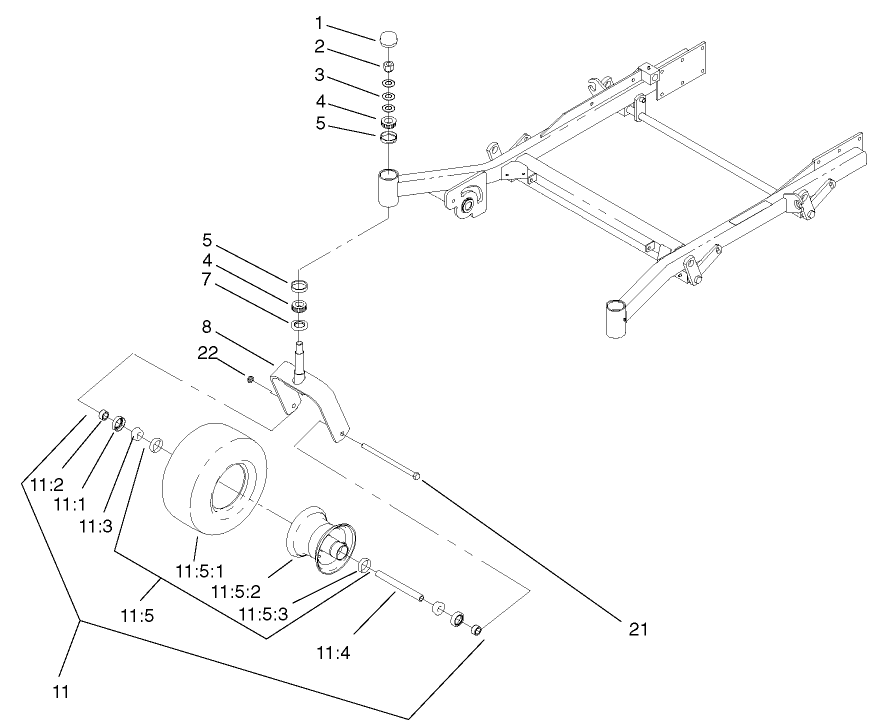 Caster And Wheel Assembly Diagram and Parts List for 74228 (220000001-220999999)(2002) Toro Lawn Mower